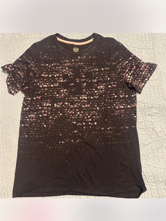 Tory Burch Tops - Tory Burch Black Short-Sleeve Tee with Metallic Rose Accents size S